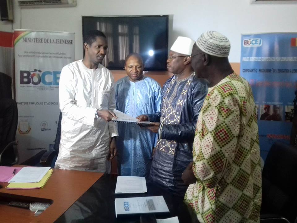 Mouctar Diallo, Ministre guinéen de la jeunesse, T.Iliassa Baldé -BOCeJ,Dr Ousmane Kaba, fondateur de l'université Koffi Anan