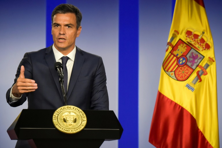 Le Premier ministre espagnol Pedro Sanchez en conférence de presse à Bogota en Colombie, le 30 août 2018 / © AFP / Raul ARBOLEDA