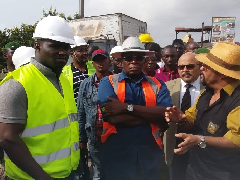 Le Premier Ministre guinéen, Ibrahima Kassory Fofana en compagnie du ministre des Travaux Publics Moustapha Naité