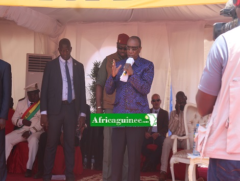 Alpha Condé, Président de la République de Guinée prononçant son discours à Boké