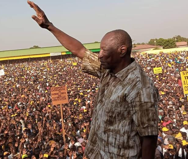 Alpha Condé, Président de la République de Guinée lors d'un meeting à Kankan