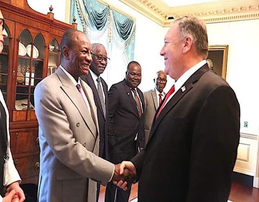 Alpha Condé, Président de la République de Guinée et le Secrétaire d'Etat Américain Mike Pompéo