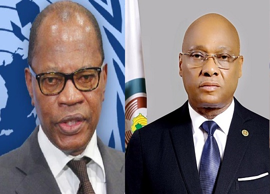 , Jean Claude Kassi BROU président de la Commission de la CEDEAO et Mohamed Ibn CHAMBAS représentant spécial du Secrétaire général de l’ONU pour l’Afrique de l’Ouest et le Sahel