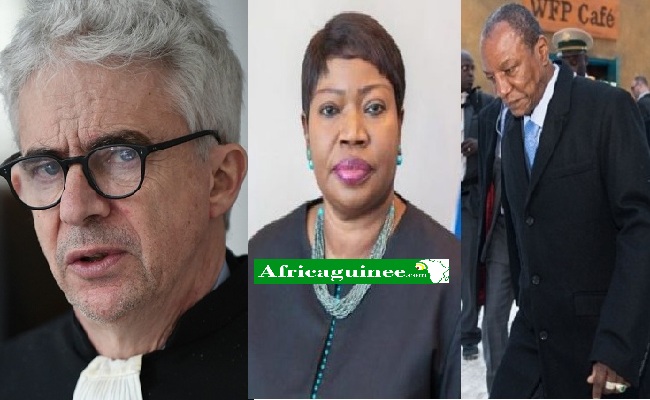 Maître William Bourdon, la procureure de la CPI Fatou Bensouda et le président guinéen Alpha Condé