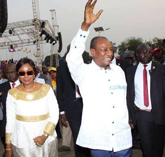 Alpha Condé, Président de la République de Guinée en compagnie de son épouse, Hadja Djéné Condé