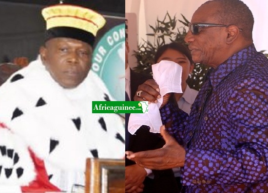 Mohamed Lamine Bangoura, président de la Cour Constitutionnelle et Alpha Condé, Photo montage Africaguinee.com