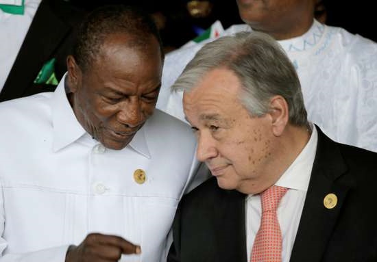 Alpha Condé, président de la République de Guinée et Antonio Guteress, Secrétaire Général de l'ONU