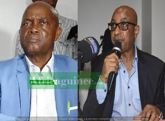 Aboubacar Soumah, secrétaire général du Slecg et le ministre de l'Education Dr Bano