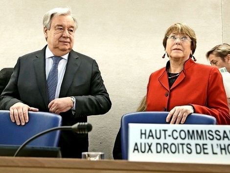 Antonio Guteress, Secrétaire Général de l'ONU et la Haut-Commissaire aux droits de l'homme Michelle Bachelet