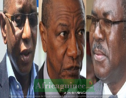 Saikou Yaya Barry, secrétaire exécutif de l'UFR, le PRG, Pr Alpha Condé, et Dr; Faya Milimouno