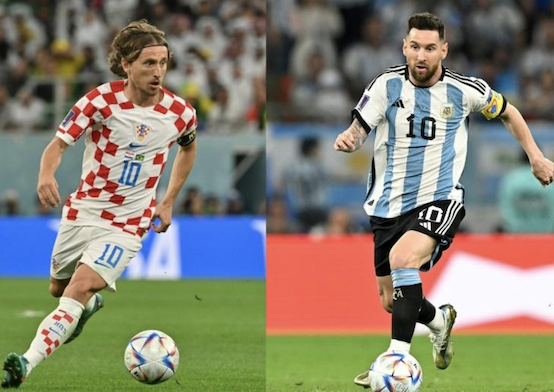 Le milieu de terrain croate Luka Modric (à gauche) et l'attaquant argentin Lionel Messi (à droite)