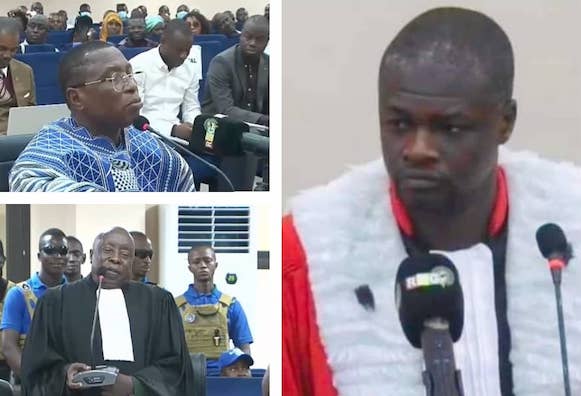 Ibrahima Sory 2 Tounkara, Président du tribunal de Dixinn, Dadis Camara, l'accusé et l'avocat de Toumba maitre Paul Yomba Kourouma